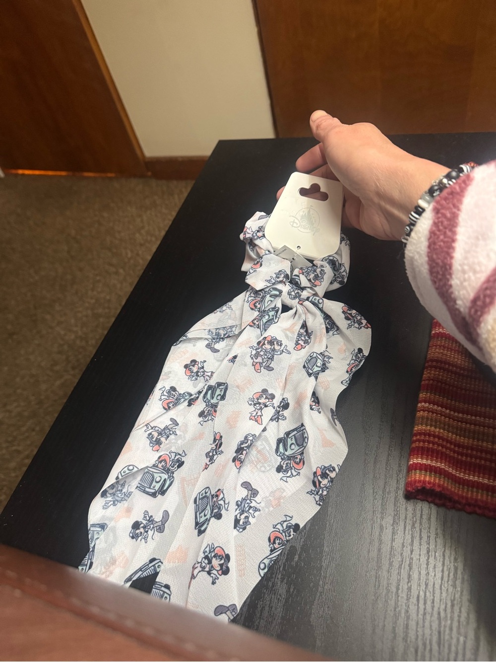Disney White Scrunchie with Navy and Pink Character Print Scarf
